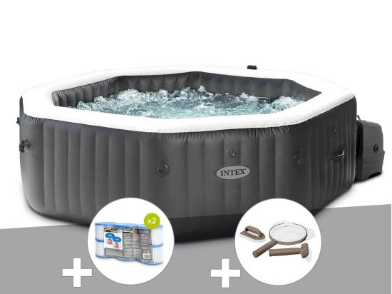 Vente Unique Kit Spa Gonflable Intex PureSpa Carbone Octogonal Bulles Et Jets 4 Places + 12 Filtres + Kit D'entretien