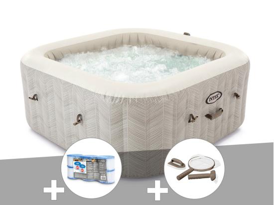 vente unique Kit spa gonflable Intex PureSpa Chevron carré Bulles 6 places + 6 filtres + Kit d'entretien