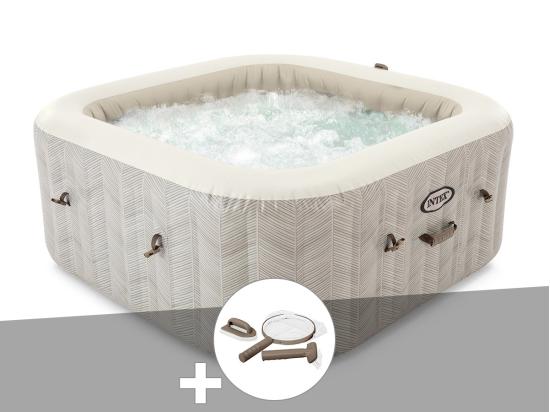 vente unique Kit spa gonflable Intex PureSpa Chevron carré Bulles 6 places + Kit d'entretien