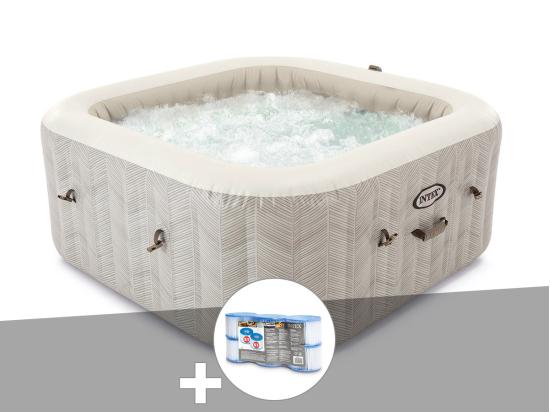 vente unique Kit spa gonflable Intex PureSpa Chevron carré Bulles 6 places + 6 filtres