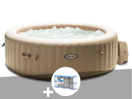 Vente Unique Kit Spa Gonflable Intex PureSpa Sahara Rond Bulles 6 Places + 6 Filtres