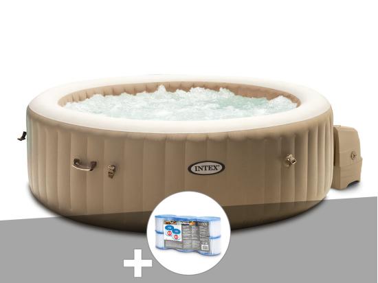 vente unique Kit spa gonflable Intex PureSpa Sahara rond Bulles 4 places + 6 filtres
