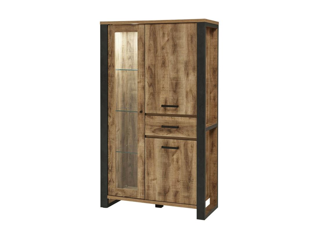 Vente Unique KORA - Vitrine 3 Portes Aspect Bois Et Métal Poudré Noir