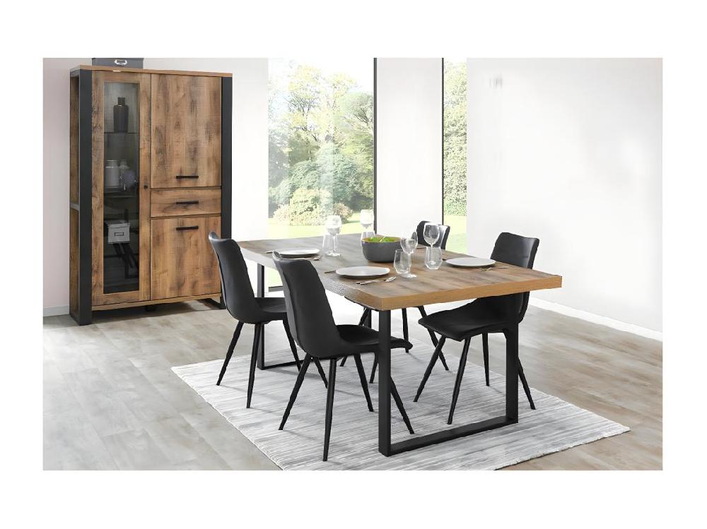 Vente Unique KORA - Vitrine 3 Portes Aspect Bois Et Métal Poudré Noir