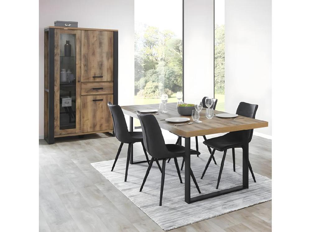 vente unique KORA - Vitrine 3 Portes Aspect Bois et Métal Poudré Noir