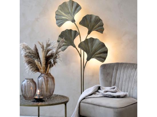vente unique Lampadaire 4 feuilles ginko en métal laiton antique 65 x 25 x 150 cm