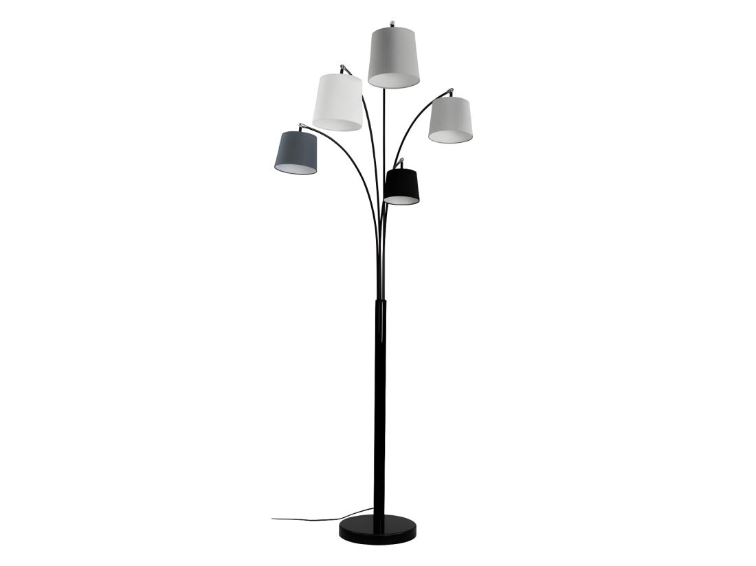 Vente Unique Lampadaire 5 Abat-jours VARIETONE - Base Marbre Et Tissu Gris Et Blanc - H. 210 Cm