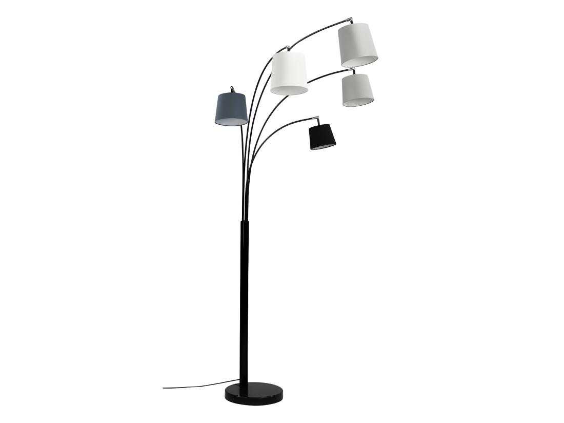 vente unique Lampadaire 5 abat-jours VARIETONE - base marbre et tissu gris et blanc - H. 210 cm
