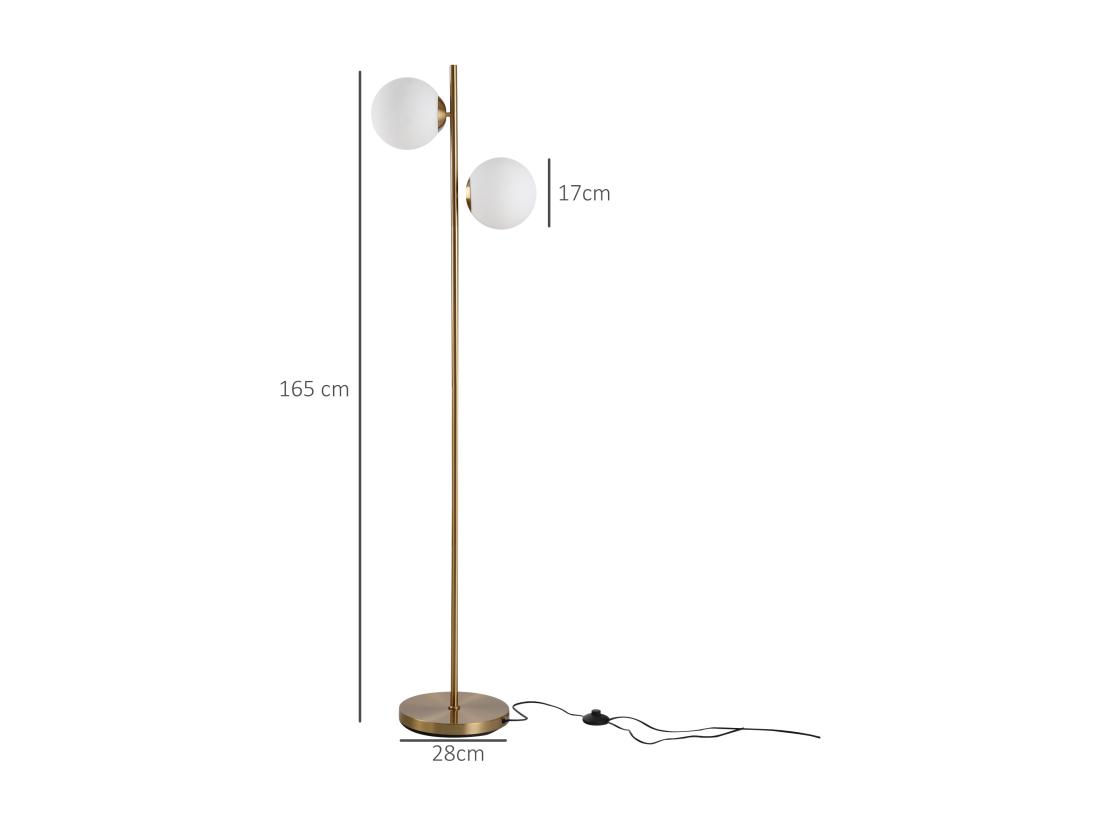 Vente Unique Lampadaire Design Néo-rétro 2 Boules Max. 40 W Métal Doré
