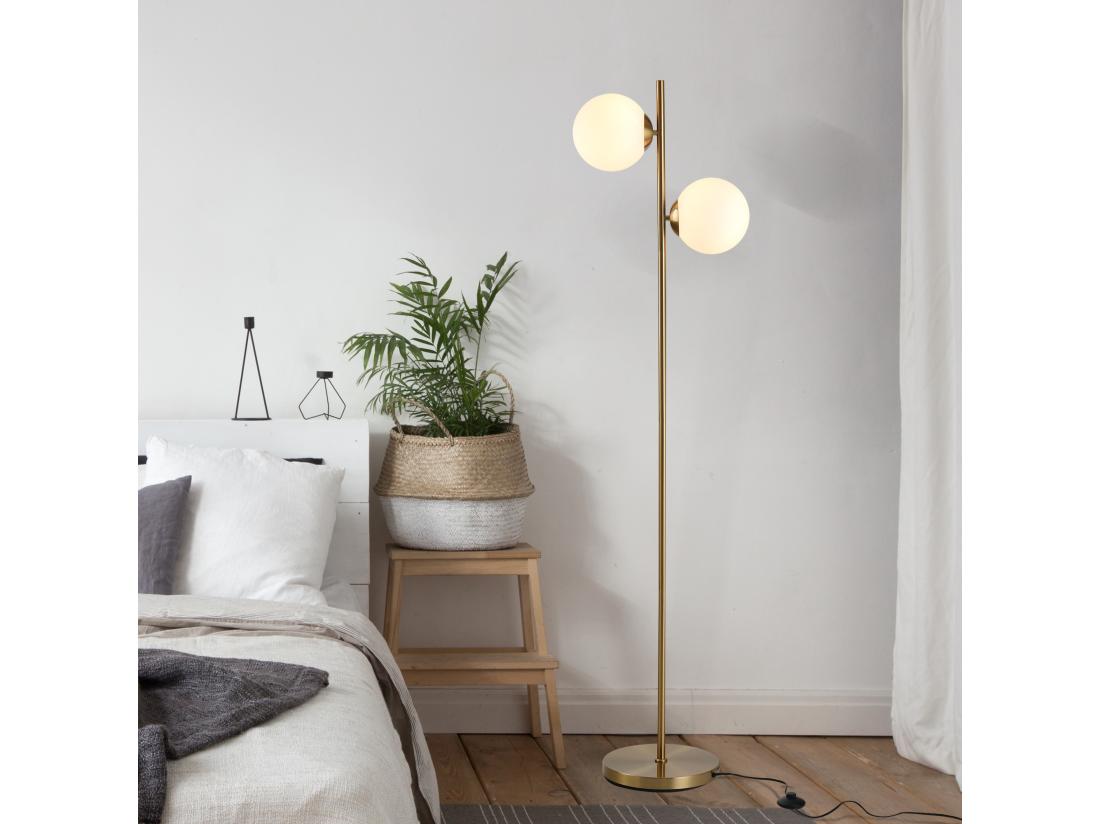 Vente Unique Lampadaire Design Néo-rétro 2 Boules Max. 40 W Métal Doré