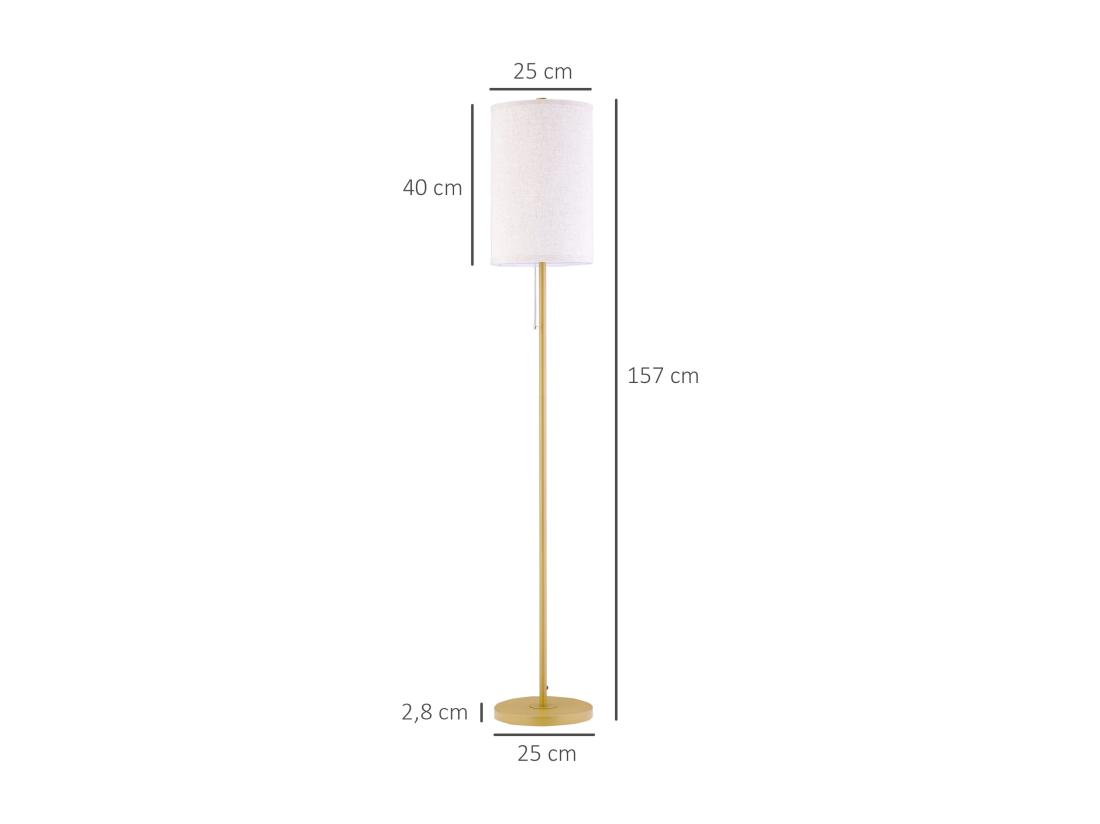 vente unique Lampadaire design néo-rétro 40 W max. piètement mât acier doré abat-jour lin crème