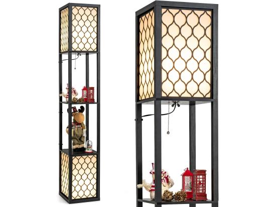 Vente Unique Lampadaire En Bois 1 56mà 2 Etagères De Stockage Design Scandinave Double Interrupteur