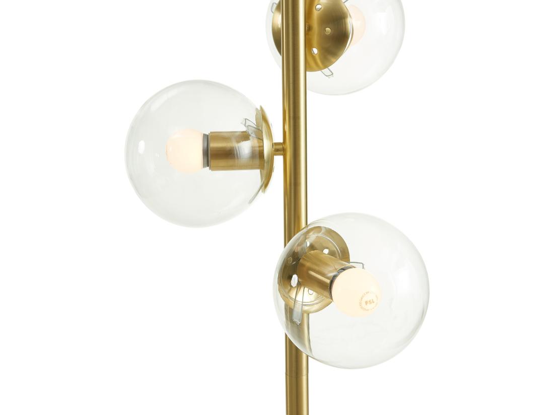 Vente Unique Lampadaire En Laiton Brossé Et 3 Globes En Verre Vintage - H. 148 Cm - YUKON