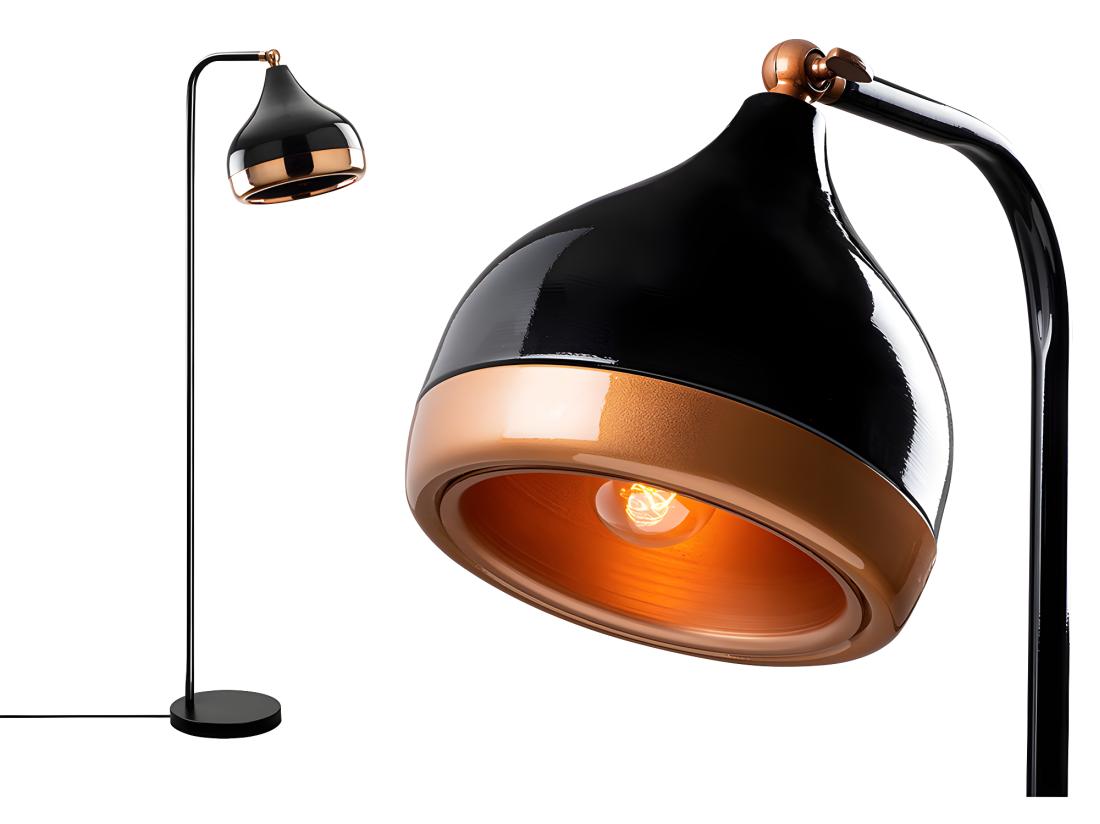 Vente Unique Lampadaire En Métal à Abat-jour Orientable - H. 120 Cm - Noir Et Cuivré - YILDO