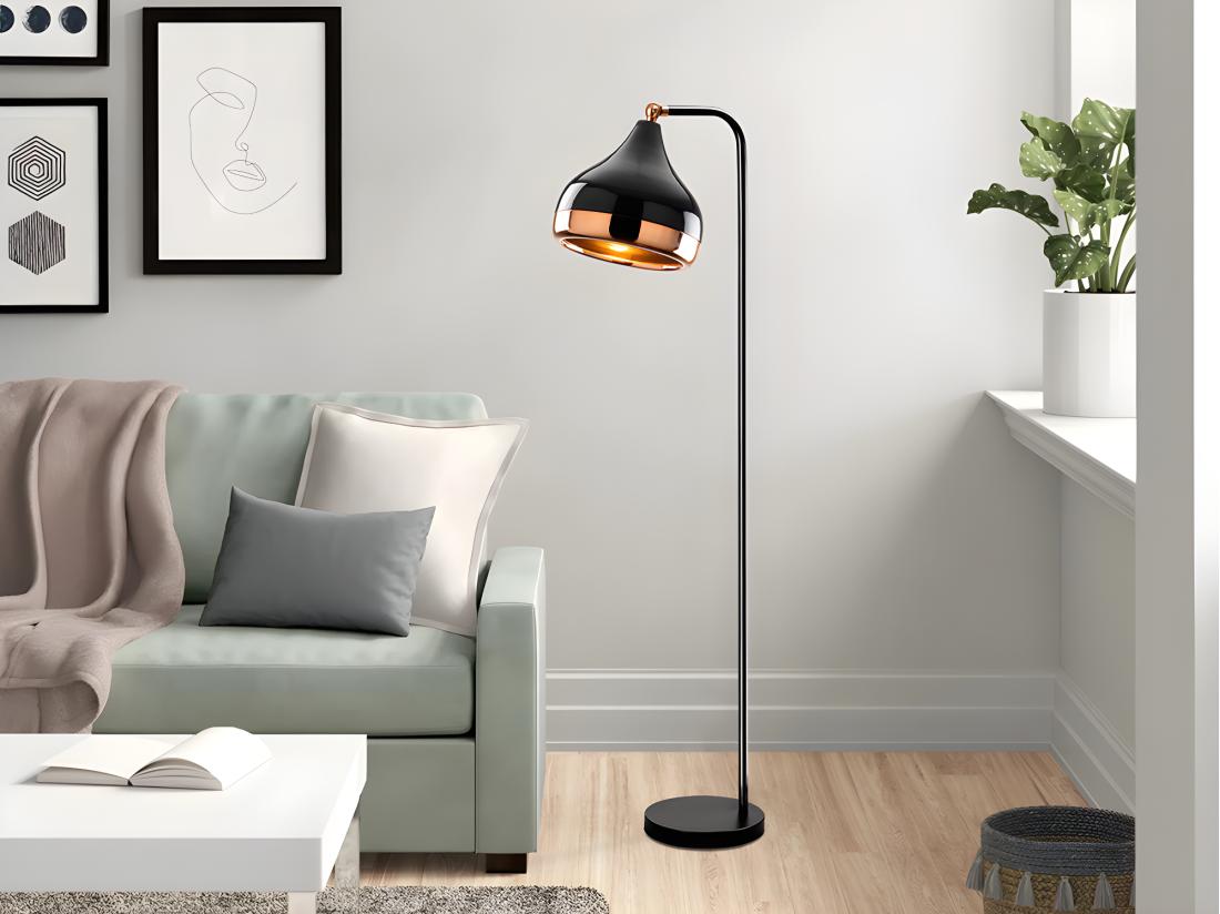 vente unique Lampadaire en métal à abat-jour orientable - H. 120 cm - Noir et cuivré - YILDO