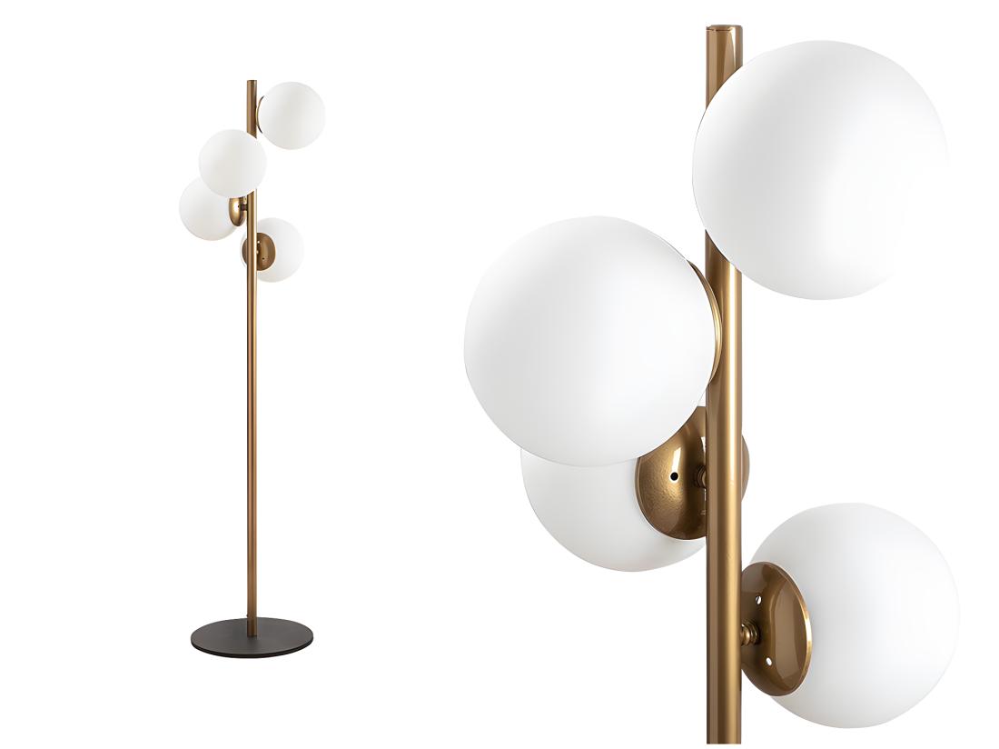 Vente Unique Lampadaire En Métal Et Verre 4 Globes - H. 130 Cm - Doré Et Blanc - FAZE
