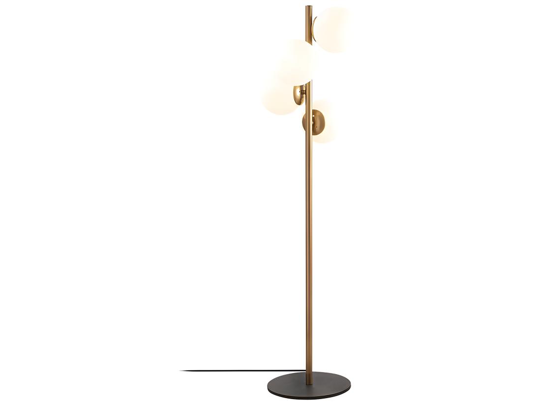 Vente Unique Lampadaire En Métal Et Verre 4 Globes - H. 130 Cm - Doré Et Blanc - FAZE
