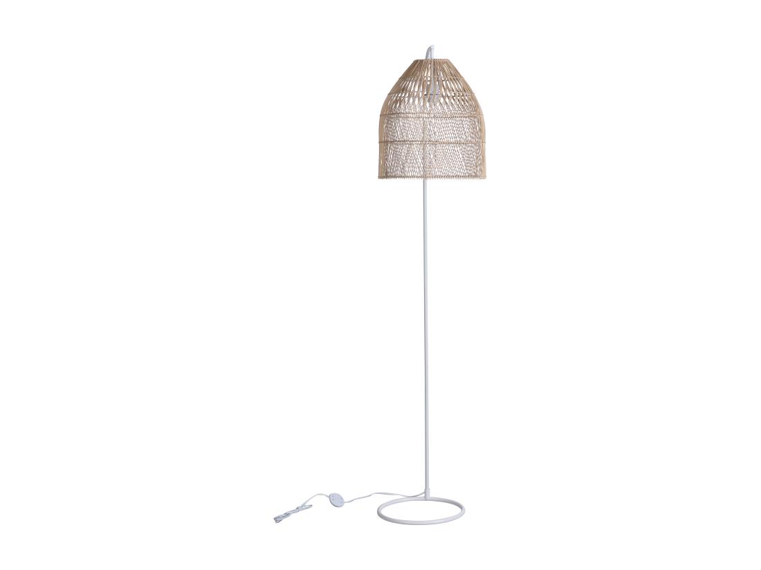 Vente Unique Lampadaire Ethnique En Fer Et Rotin - H.177 Cm - Naturel Et Blanc - PARNAIBA