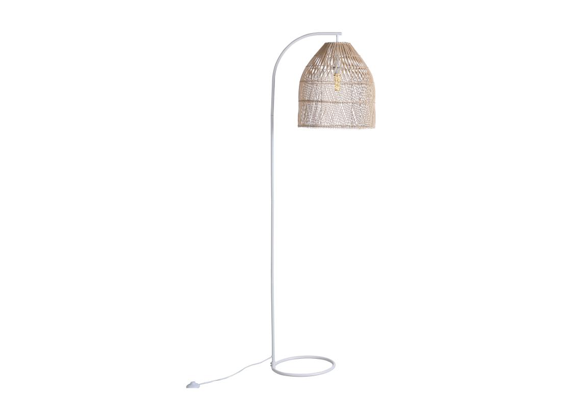 Vente Unique Lampadaire Ethnique En Fer Et Rotin - H.177 Cm - Naturel Et Blanc - PARNAIBA