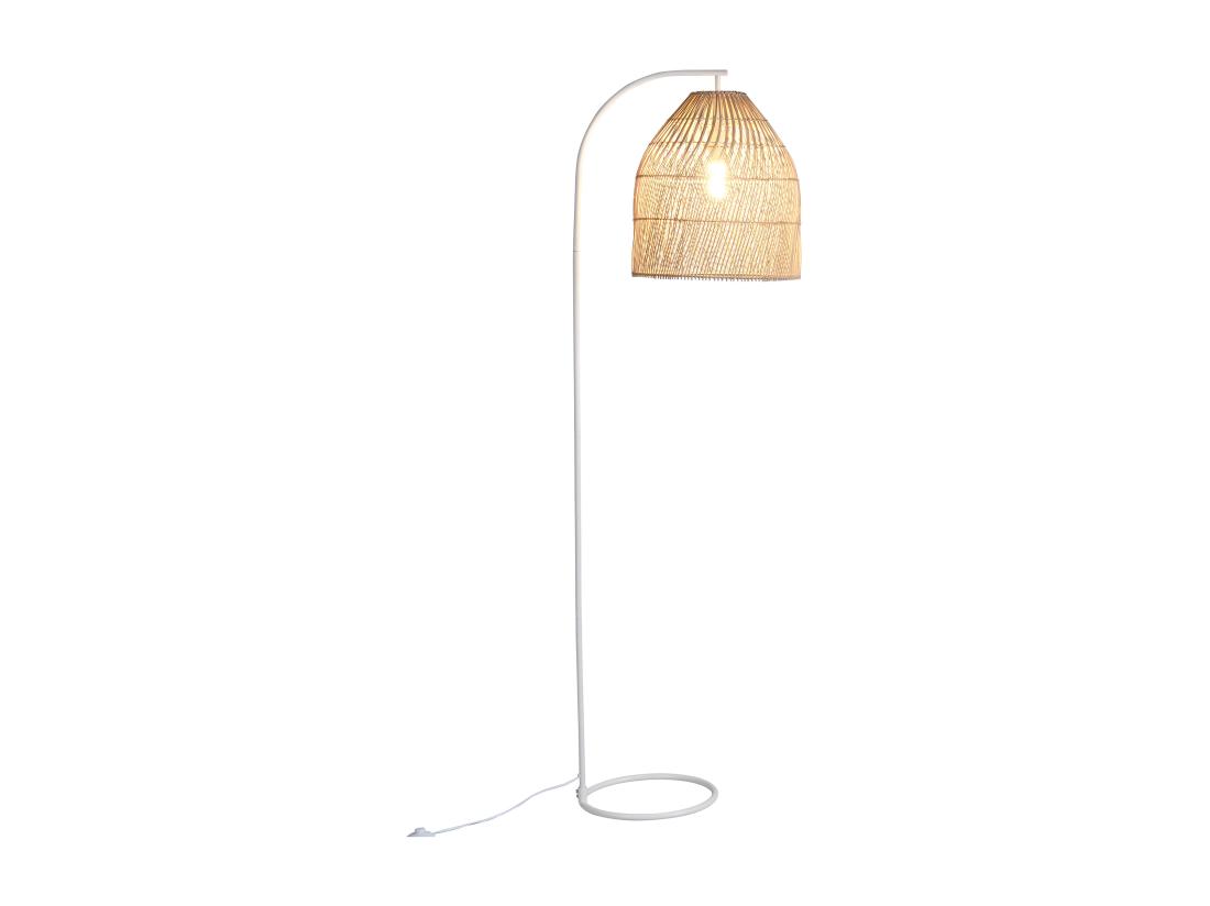 Vente Unique Lampadaire Ethnique En Fer Et Rotin - H.177 Cm - Naturel Et Blanc - PARNAIBA