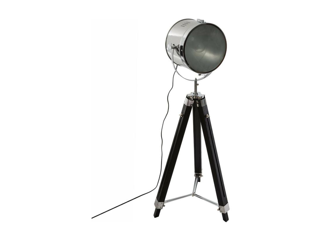Vente Unique Lampadaire Projecteur En Métal Et Bois Brossé Noir H 152 Cm
