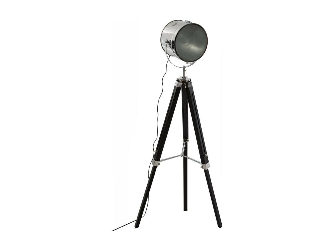 vente unique Lampadaire projecteur en Métal et Bois brossé Noir H 152 cm