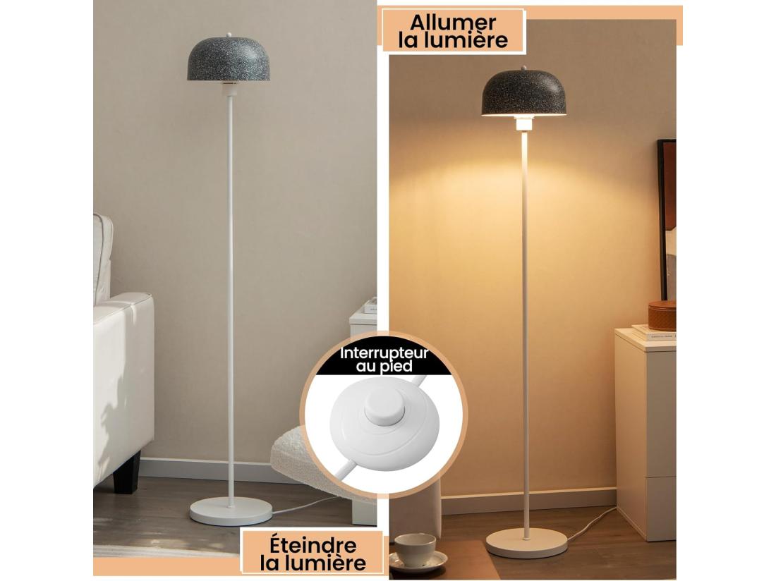 Vente Unique Lampadaire Sur Pied De 146 Cm Lampe Avec Abat-Jour Et Interrupteur Au Pied Lampe Avec Base Lestée Culot E27 Pour Salon Chambre Bureau