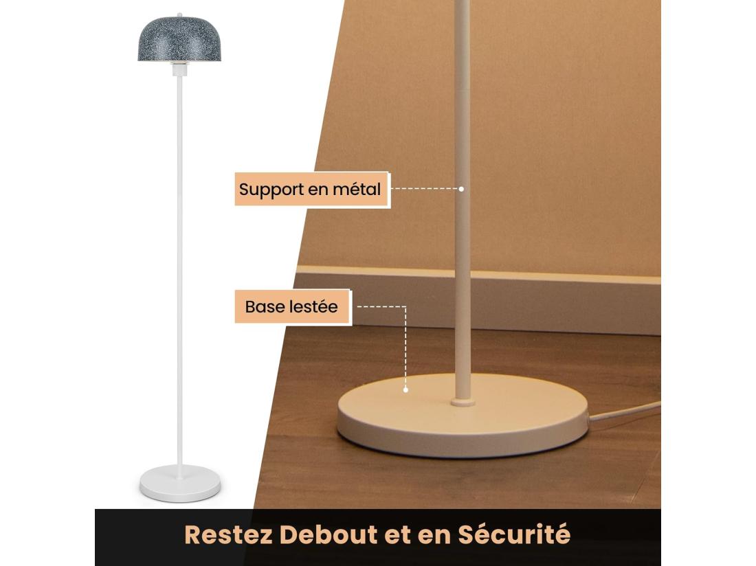 Vente Unique Lampadaire Sur Pied De 146 Cm Lampe Avec Abat-Jour Et Interrupteur Au Pied Lampe Avec Base Lestée Culot E27 Pour Salon Chambre Bureau