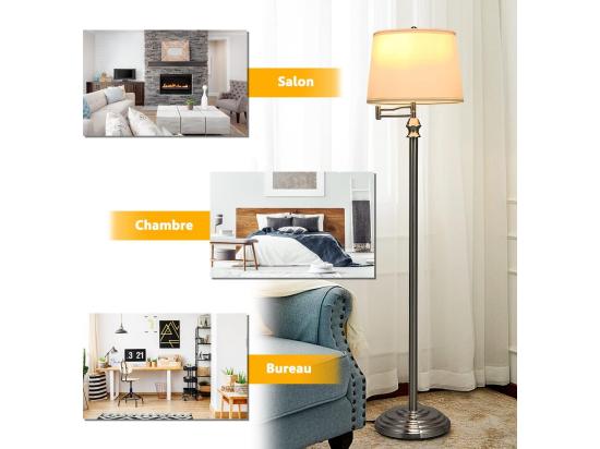 Vente Unique Lampadaire Sur Pied Salon 152cm à Bras Oscillant 360° Avec Abat-jour Pvc E27 Socket