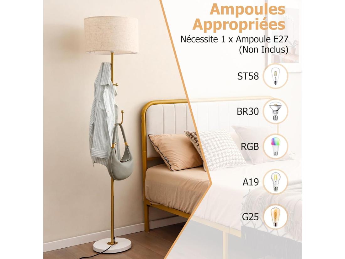 Vente Unique Lampadaire Sur Pied Salon 166 5cm Avec Interrupteur Au Pied Lampe Sur Pied Avec Base Doré