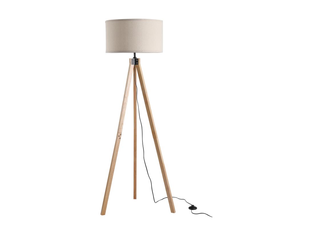 Vente Unique Lampadaire Trépied Style Scandinave 40 W Max. Dim. 45L X 45l X 152H Cm Bois De Pin Lin Beige