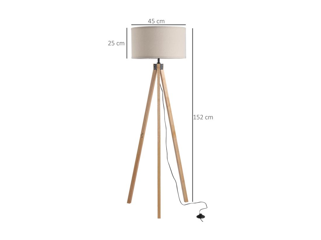 Vente Unique Lampadaire Trépied Style Scandinave 40 W Max. Dim. 45L X 45l X 152H Cm Bois De Pin Lin Beige