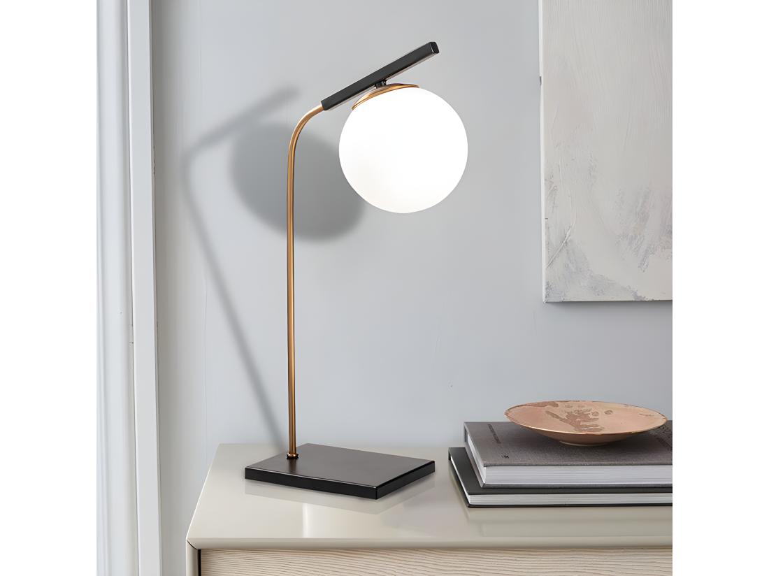 vente unique Lampe à poser Art Déco en métal et globe en verre - L. 25 x H. 55 cm - Noir - YILDIZ