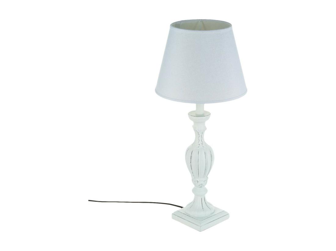 vente unique Lampe à poser Pied en Bois patiné Blanc H 55 cm