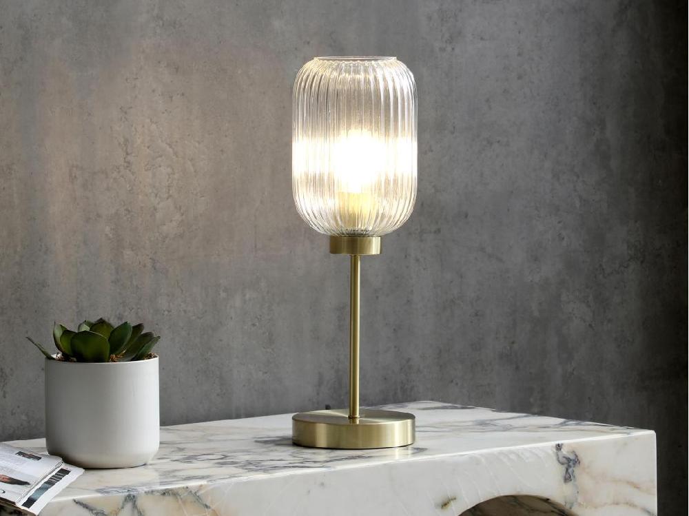 vente unique Lampe à poser vintage en métal et verre - L. 14 x P. 14 x H. 43 5 cm - Doré - LOUXOR