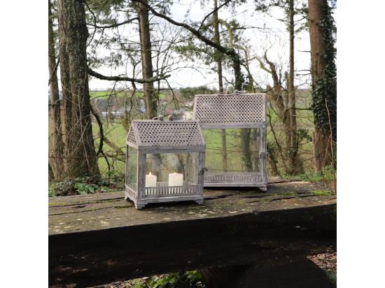 Vente Unique Lanternes Mini Serres Jardin à Poser Ancienne Métal Verre Gris 28-37cm