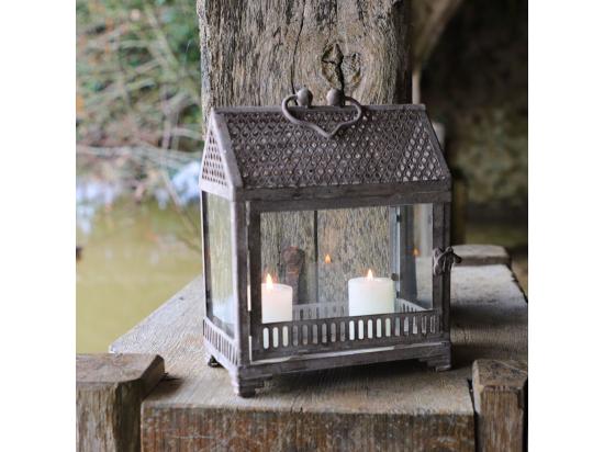 Vente Unique Lanternes Mini Serres Jardin à Poser Ancienne Métal Verre Gris 28-37cm