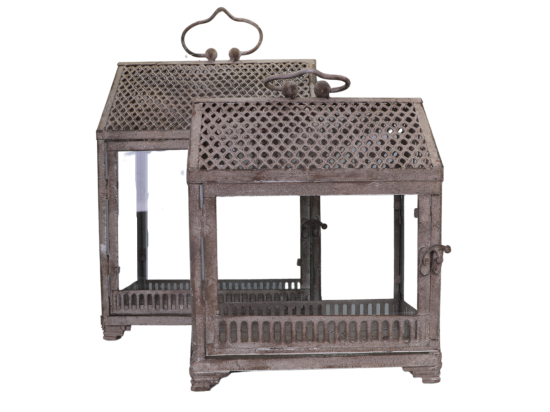 vente unique Lanternes mini serres jardin à poser ancienne métal verre gris 28-37cm