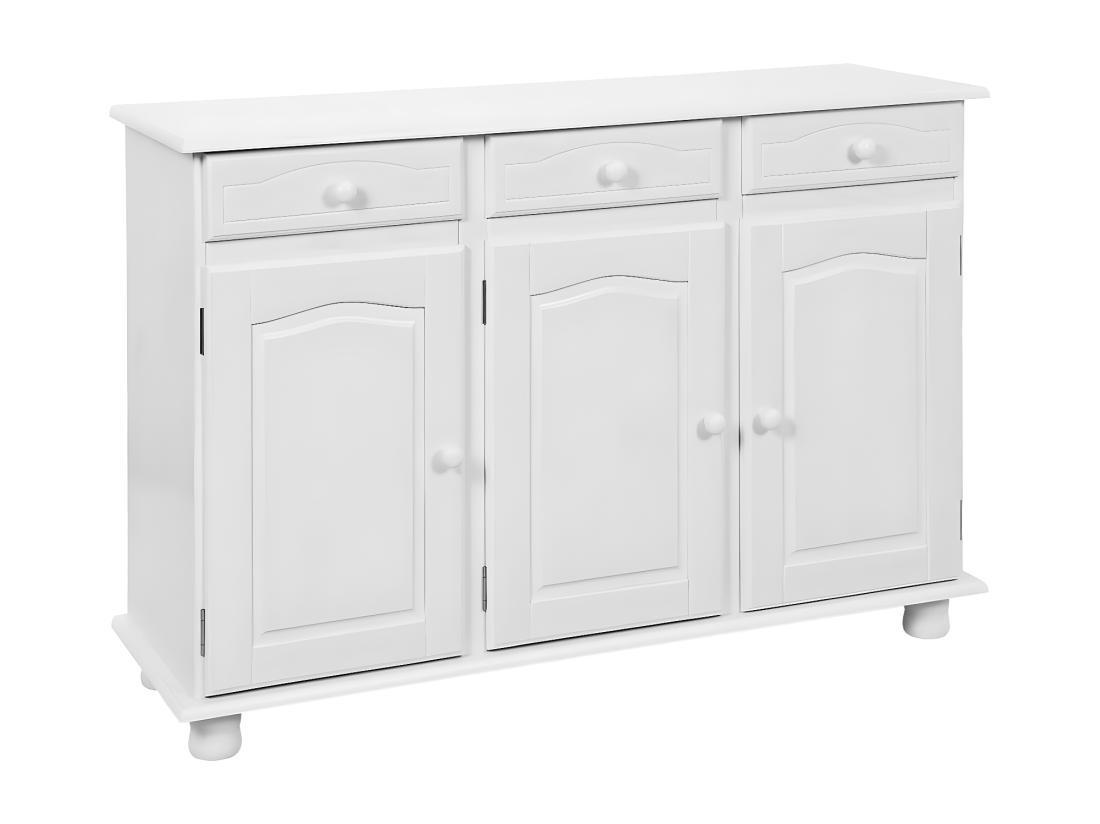 vente unique LAURIE - Buffet 3 Portes 3 Tiroirs Bois Massif Vernis Blanc