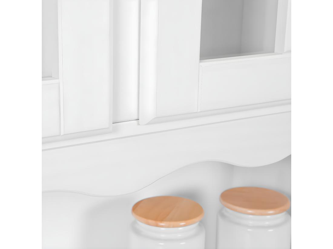 vente unique LAURIE - Buffet Vaisselier 4 Portes 2 Tiroirs Bois Massif Vernis Blanc