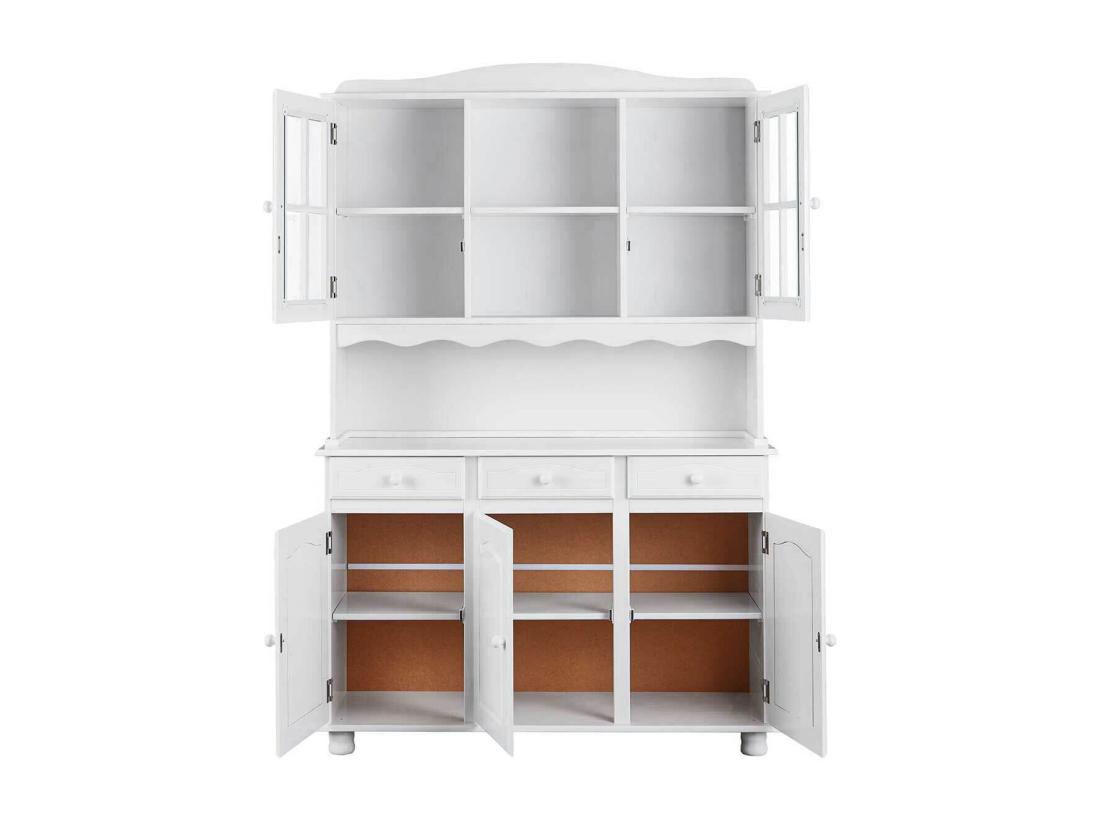 Vente Unique LAURIE - Buffet Vaisselier 5 Portes 3 Tiroirs Bois Massif Vernis Blanc