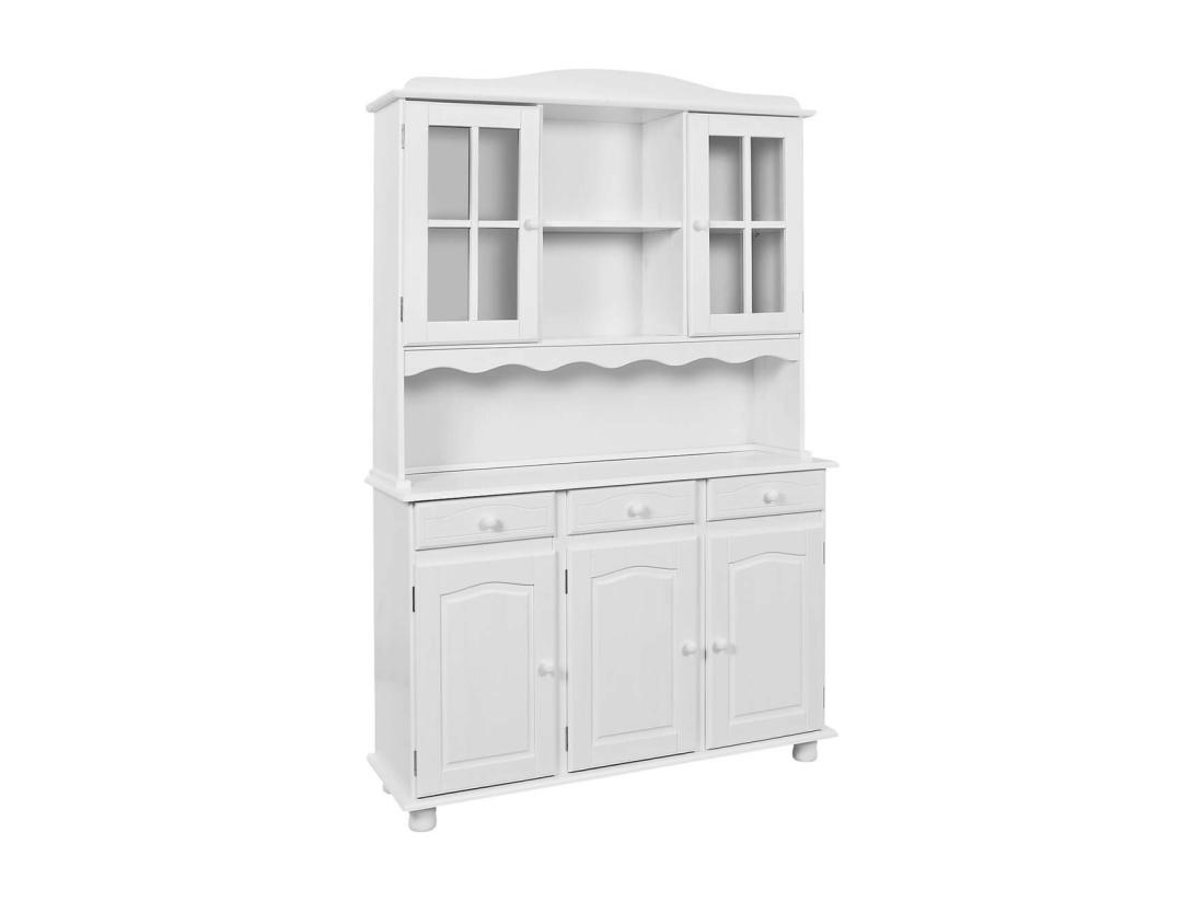 Vente Unique LAURIE - Buffet Vaisselier 5 Portes 3 Tiroirs Bois Massif Vernis Blanc