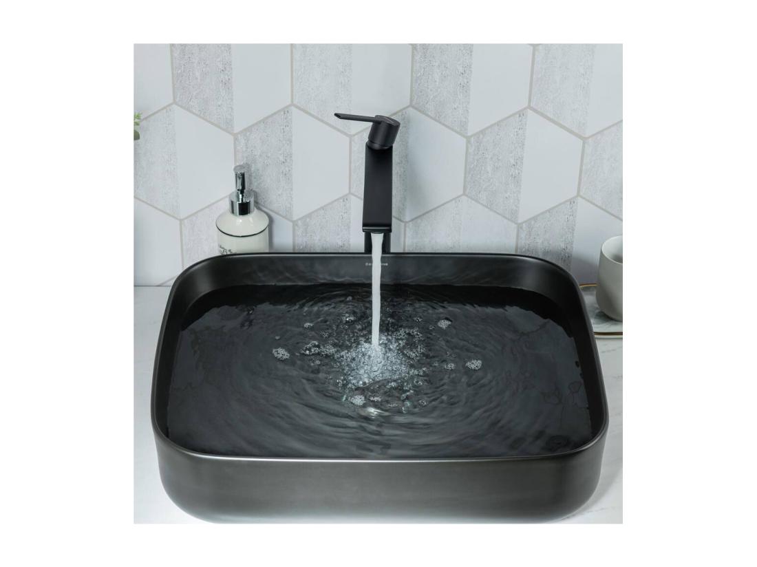 Vente Unique Lavabo Rectangulaire En Céramique Noir Bac à Laver Évier De Salle De Bain - 50x40x13.5cm