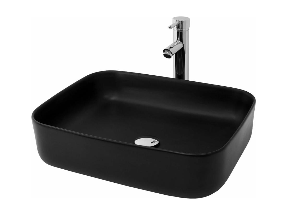 Vente Unique Lavabo Rectangulaire En Céramique Noir Bac à Laver Évier De Salle De Bain - 50x40x13.5cm