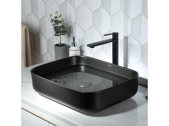 Vente Unique Lavabo Rectangulaire En Céramique Noir Bac à Laver Évier De Salle De Bain - 50x40x13.5cm