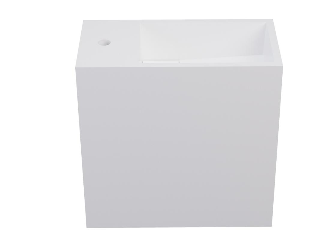 Vente Unique Lave Main Suspendu Blanc En Solid Surface Avec Niche - Robinetterie à Gauche - 40 Cm - PUMORI