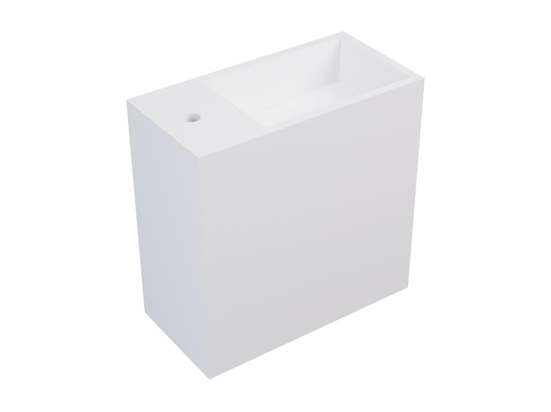 Vente Unique Lave Main Suspendu Blanc En Solid Surface Avec Niche - Robinetterie à Gauche - 40 Cm - PUMORI