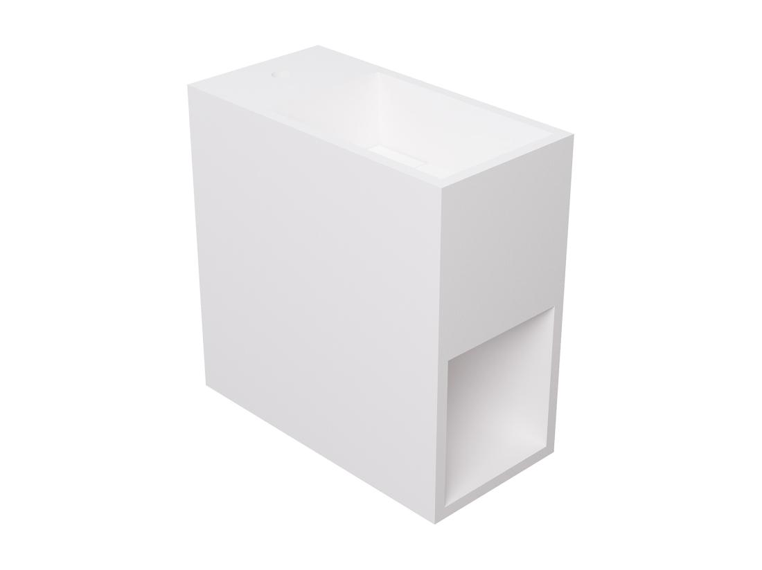 Vente Unique Lave Main Suspendu Blanc En Solid Surface Avec Niche - Robinetterie à Gauche - 40 Cm - PUMORI
