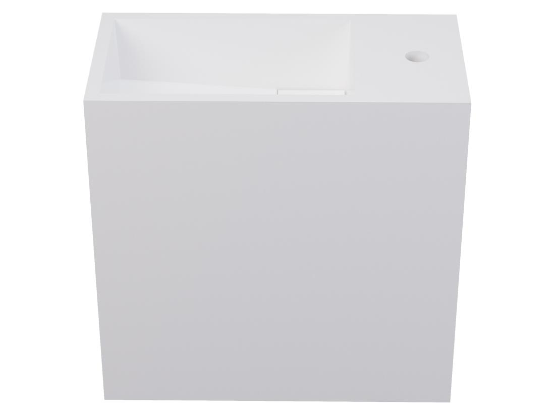 Vente Unique Lave Main Suspendu Blanc En Solid Surface Avec Niche - Robinetterie à Droite - 40 Cm - PUMORI