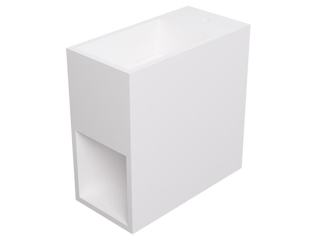 Vente Unique Lave Main Suspendu Blanc En Solid Surface Avec Niche - Robinetterie à Droite - 40 Cm - PUMORI